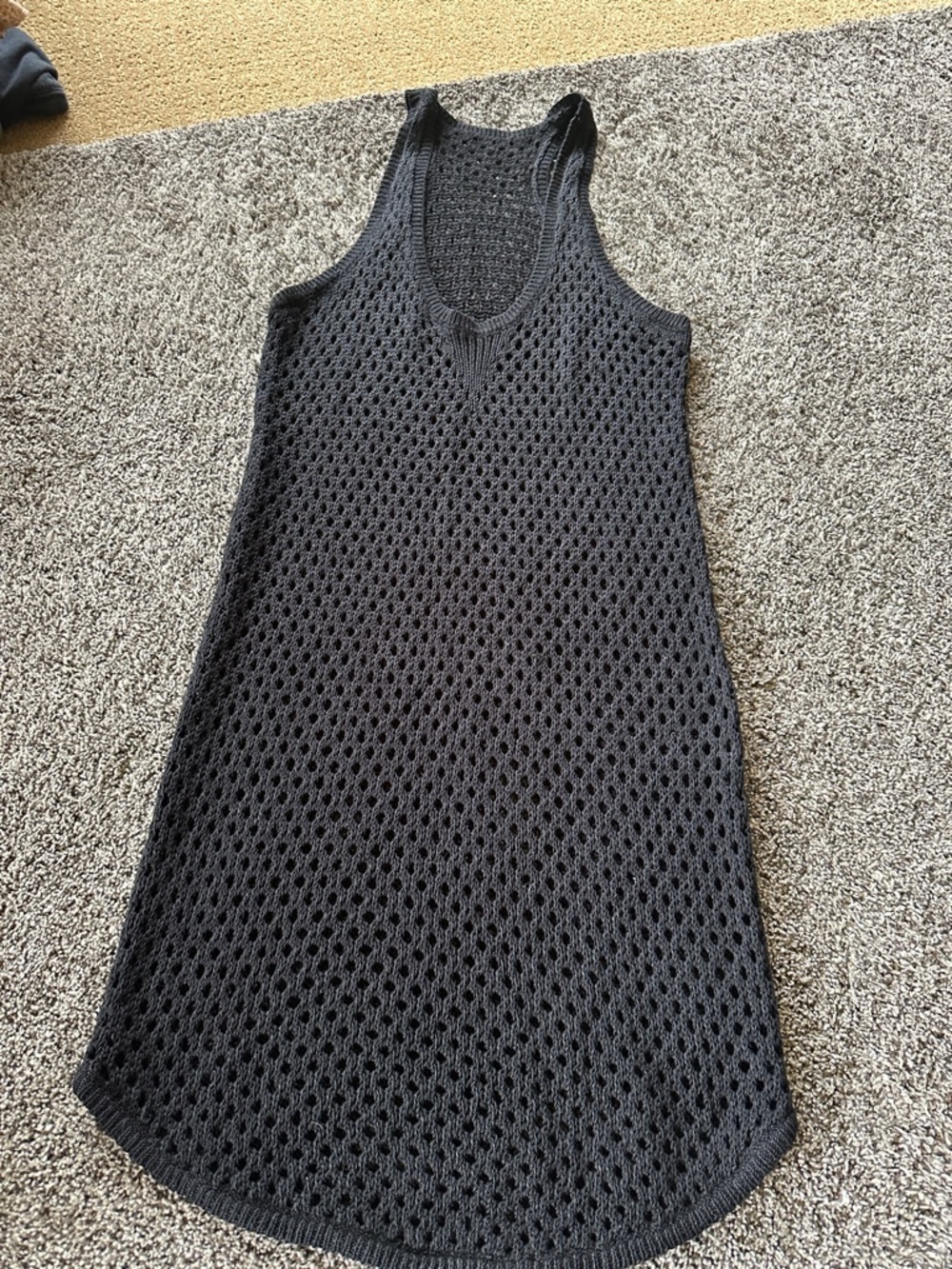 Festival Cotton Sheer Black Crochet Tank Dress Size Summer Festival Medium